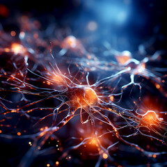 Closeup of neuron cells building neural network - obrazy, fototapety, plakaty