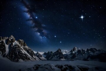 A night sky filled with twinkling stars and a bright North Star.