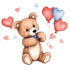 Watercolor Cute Teddy Bear Valentine Clipart Illustration