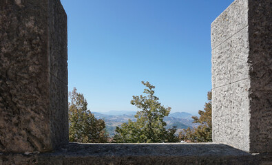 San Marino city view. Stone street and old walls in San-Marino, Italy.