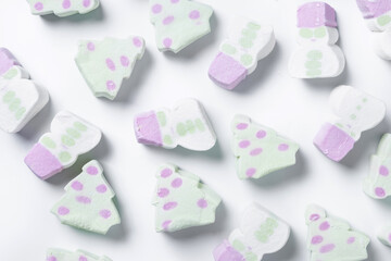 Christmas marshmallow with Christmas tree and snowman shape isolated on white background