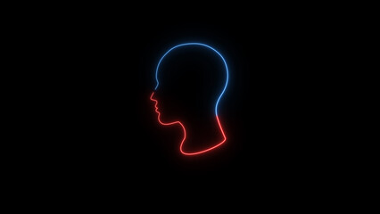 Man head silhouette icon. neon face shape sign.