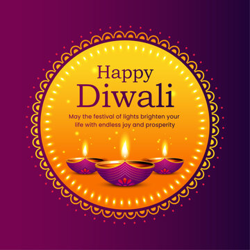 Happy Diwali background with illuminated diyas and mandala decoration. India Diwali celebration greeting card, diwali unit design, vector illustration.