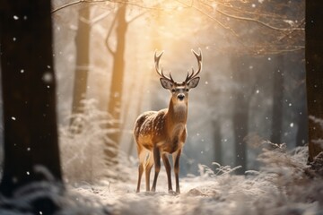 Deer in the woods or forest on winter background