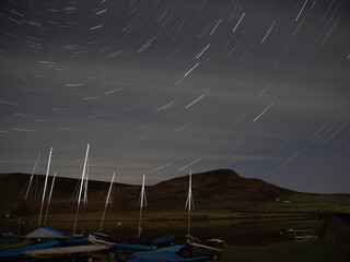 Star trails over Embsay Reservoir