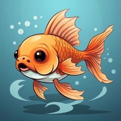 Goldfish SwimmingIcon,Cartoon Illustration, For Printing
