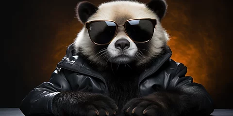 Gartenposter Baby panda cute sunglasses © Sanych