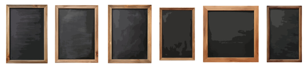 Blank chalkboard in wooden frame vector set isolated on white background