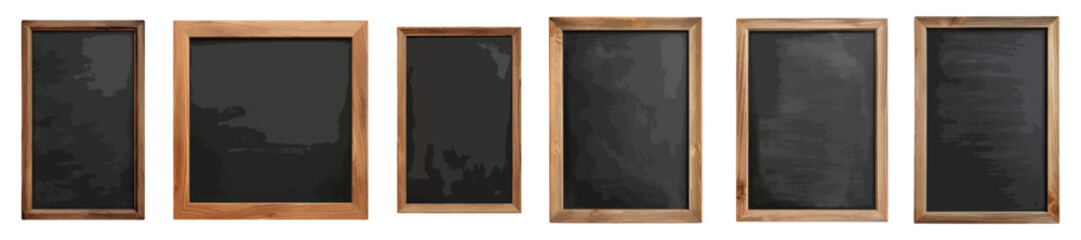 Blank chalkboard in wooden frame vector set isolated on white background