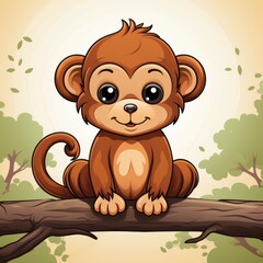 Obraz premium Monkey Hanging Tree Icon,Cartoon Illustration, For Printing