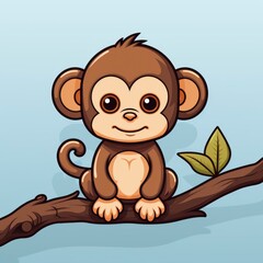 Fototapeta premium Monkey Hanging Tree Icon,Cartoon Illustration, For Printing