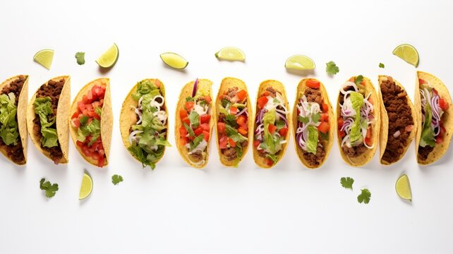 Circle tacos mexican flat food white background image Ai generated art