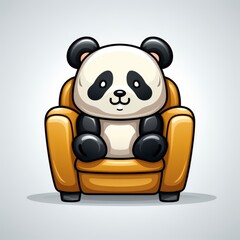Panda Sitting Chair Icon,Cartoon Illustration, For Printing