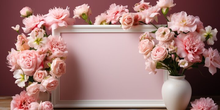 Blank Picture vintage photo Frame surround by a Floral frame of English Roses.
