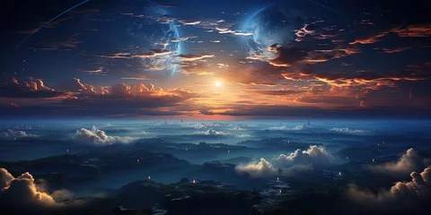 Foto op Canvas Blue sunrise, view of earth from space © Sanych