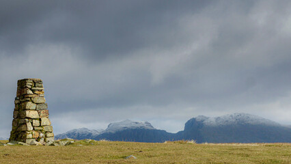 landscape with clouds, summit cairn, English Lake District