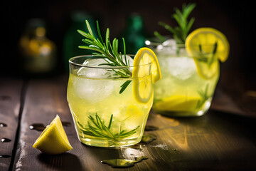 Lemon Cocktail Garnished with Rosemary