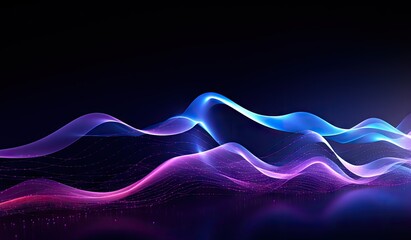 Blue and purple waves and lines presenting data visualization, futuristic space aesthetic, created with AI