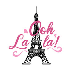 Fototapeta na wymiar Beautiful decorative Eiffel Tower vector illustration with OOh Lala text