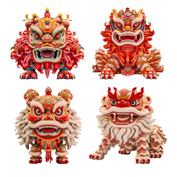 Spectacular Chinese New Year Lion Dance 3D Render - Transparent PNG