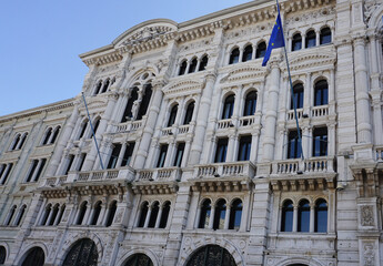 Obraz premium The streets of Trieste with the facades of old and colorful Mediterranean houses. Trieste, Italy