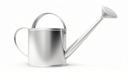Watering can shiny aluminum gardening tool isolated on white background