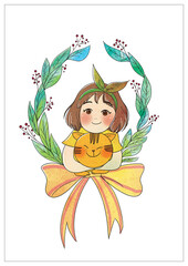 고양이와 소녀 배경없는