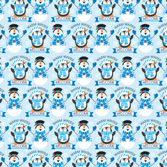 christmas seamless pattern with snowman and penguin