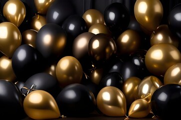 Fototapeta na wymiar gold and black balloons, merry Christmas 