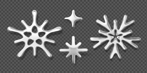 3d style design of abstract different snowflake. Vector christmas set of beautiful snowflake on transparent background. Decorative winter symbol