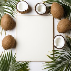 Fototapeta na wymiar Banner with a Cream background and a Coconut with space for text. Creative food concept for ads, banners and greeting card