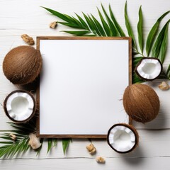 Banner with a Cream background and a Coconut with space for text. Creative food concept for ads,...