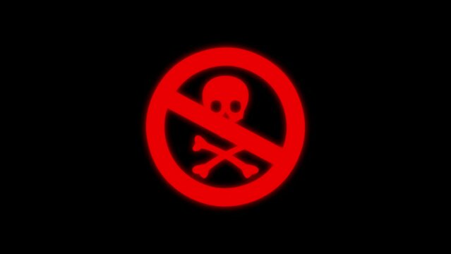 Poisonous sign skull icon and toxic warning triangle sign animated .

