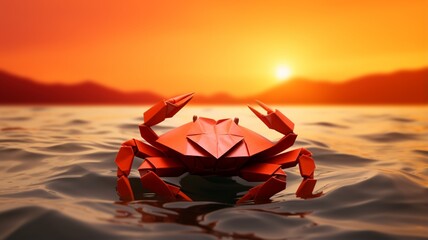 Easy origami crab kids tutorial craft picture Ai generated art - obrazy, fototapety, plakaty