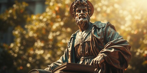 Marble Statue Wearing University Graduation Cap, Education Poster with Copy Space - Scientist Fictional Face