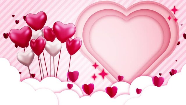 Happy Valentine day of 14 february background design with balloon shape heart paper cut style decoration for greeting card celebration holiday. Romantic love animated background with copy space text.