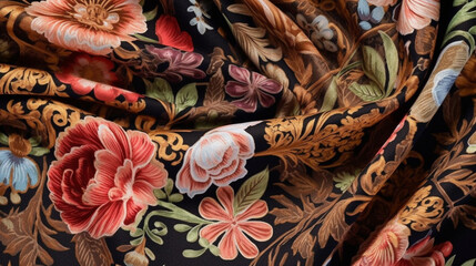 floral pattern inspired in traditional cashmere embroidered shawls ideal for backgrounds, Generative AI.