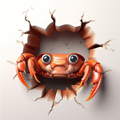 Cute Crab peeking out of hole in the wall