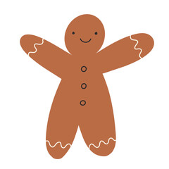 Cute christmas gingerbread man illustration vector simple cartoon drawing with happy smiling face