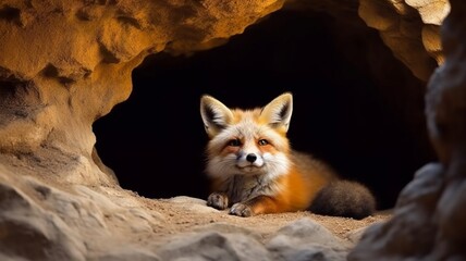 Fox inside the entrance sinks gand sitting cave picture Ai generated art