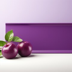 Banner with a Plum Purple background and a Plum with space for text. Creative food concept for ads, banners and greeting card