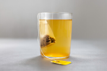 Korean baked corn tea bags and glass cup