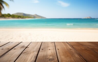 Fototapeta premium empty wooden table top sea summer background
