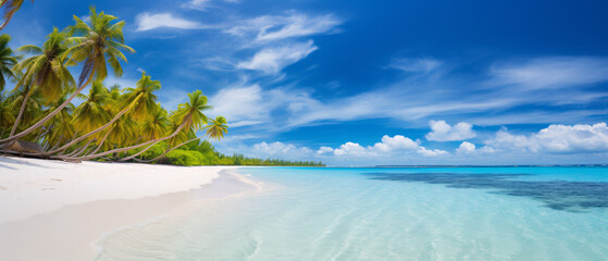 Beautiful tropical beach at exotic island with palm trees.