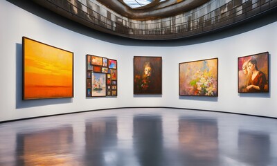 アートギャラリーに展示された絵画を鑑賞する、美術館背景｜Admire the paintings displayed at the art gallery. Museum background. Generative AI