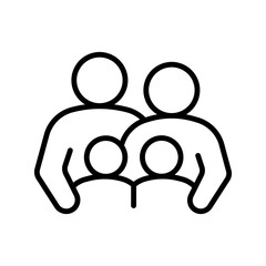 Family with children, line icon. Kids twins with father and mother, parents. Happy family. Vector outline