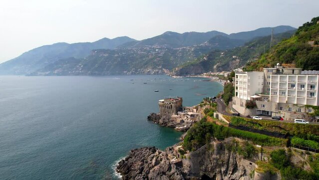 Maiori - Amalfi Coast - Flight shot along the Amalfitana