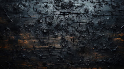 Charred wood bark black texture. Detailed macro close-up view of tree burned scratched cork background. Generative AI - obrazy, fototapety, plakaty