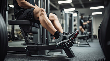 Fototapeta na wymiar Vertical leg press machine in clean gym