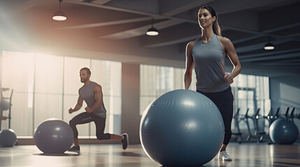 Balance and coordination demonstrated in stability ball partner exercises